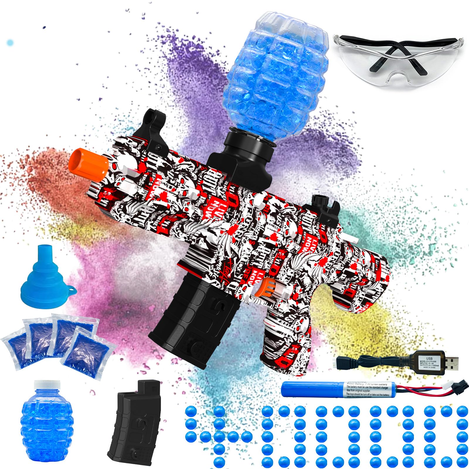 Electric Gel Ball Blaster, High Speed Automatic Splatter Ball Blaster with 60000+ and Goggles, JIFTOK Rechargeable Splatter Ball Toys for Outdoor Activities Shooting Game Party Favors-Red