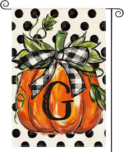 AVOIN colorlife Bandera de jardín con monograma de otoño con letra G, diseño de calabaza, de 12 x 18 pulgadas, doble cara exterior, pequeña