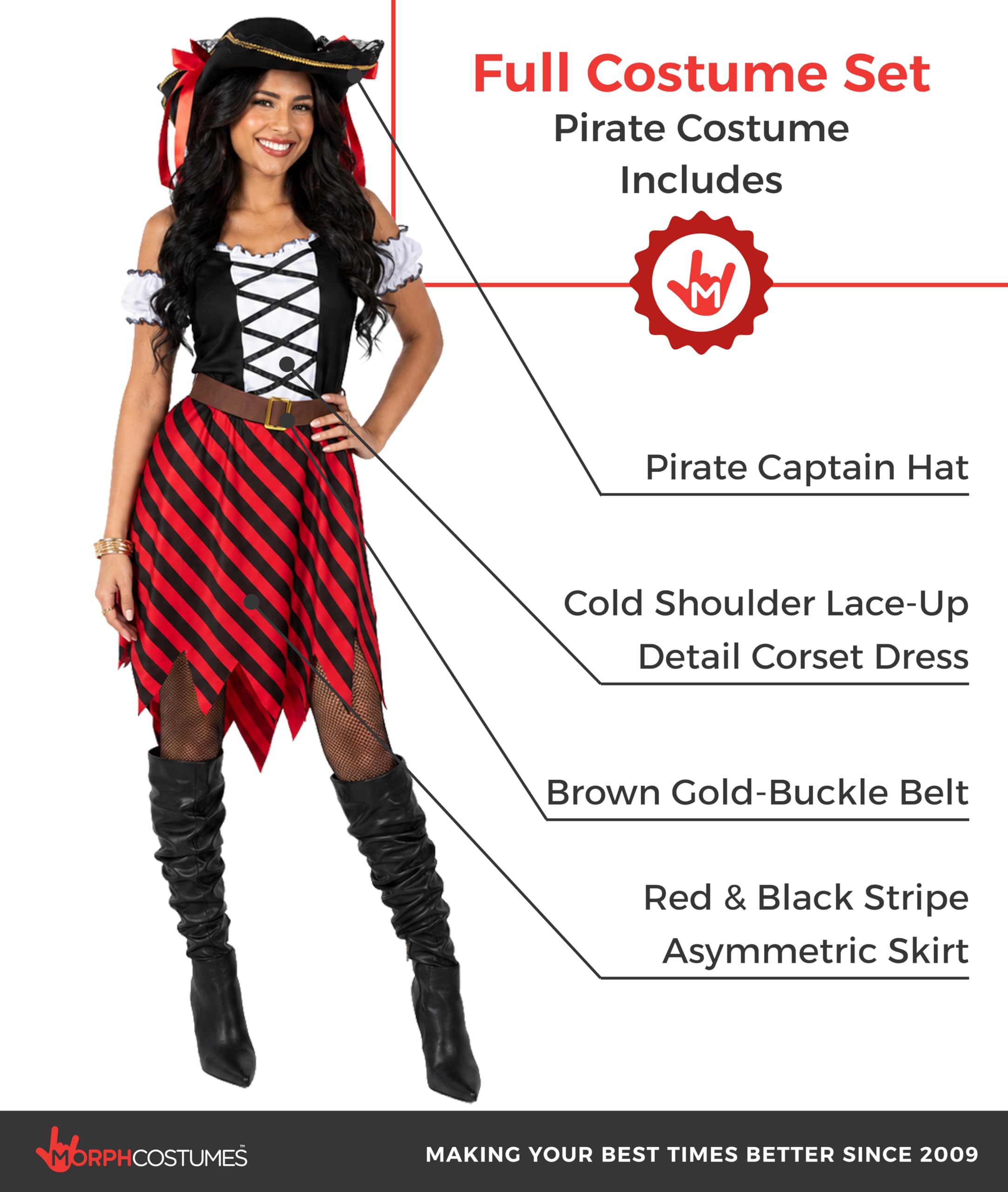 Morph Disfraz Pirata Mujer, Traje de Piratas, Disfraces Pirata, Disfraz Mujer Carnaval y Halloween