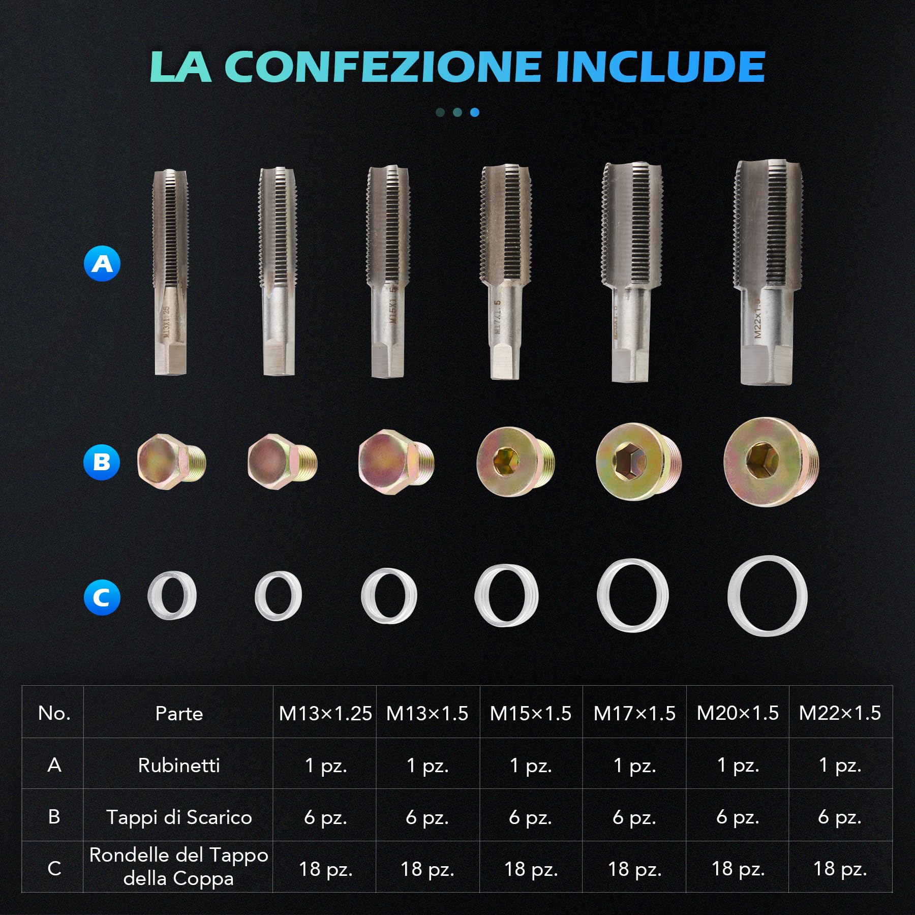 Orion Motor Tech 150 Pezzi Kit Riparazione Filettatura per Coppa dell'Olio M13 M15 M17 M20 M22 Kit Riparazione Filetti del Tappo di Scarico dell'Olio con Rondelle Rubinetti Filettati Tappi di Scarico