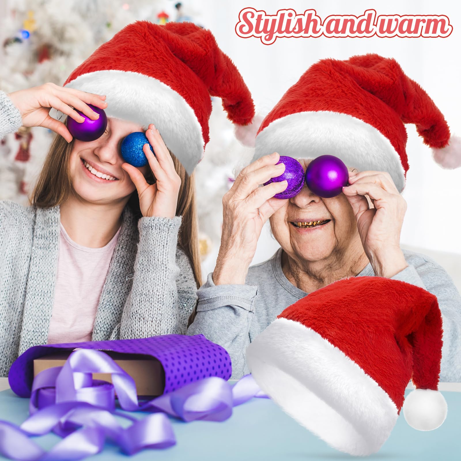 Suhine 10 sombreros de Papá Noel, sombrero de Navidad, gorro de Papá Noel con forro cómodo y ala de felpa para adultos