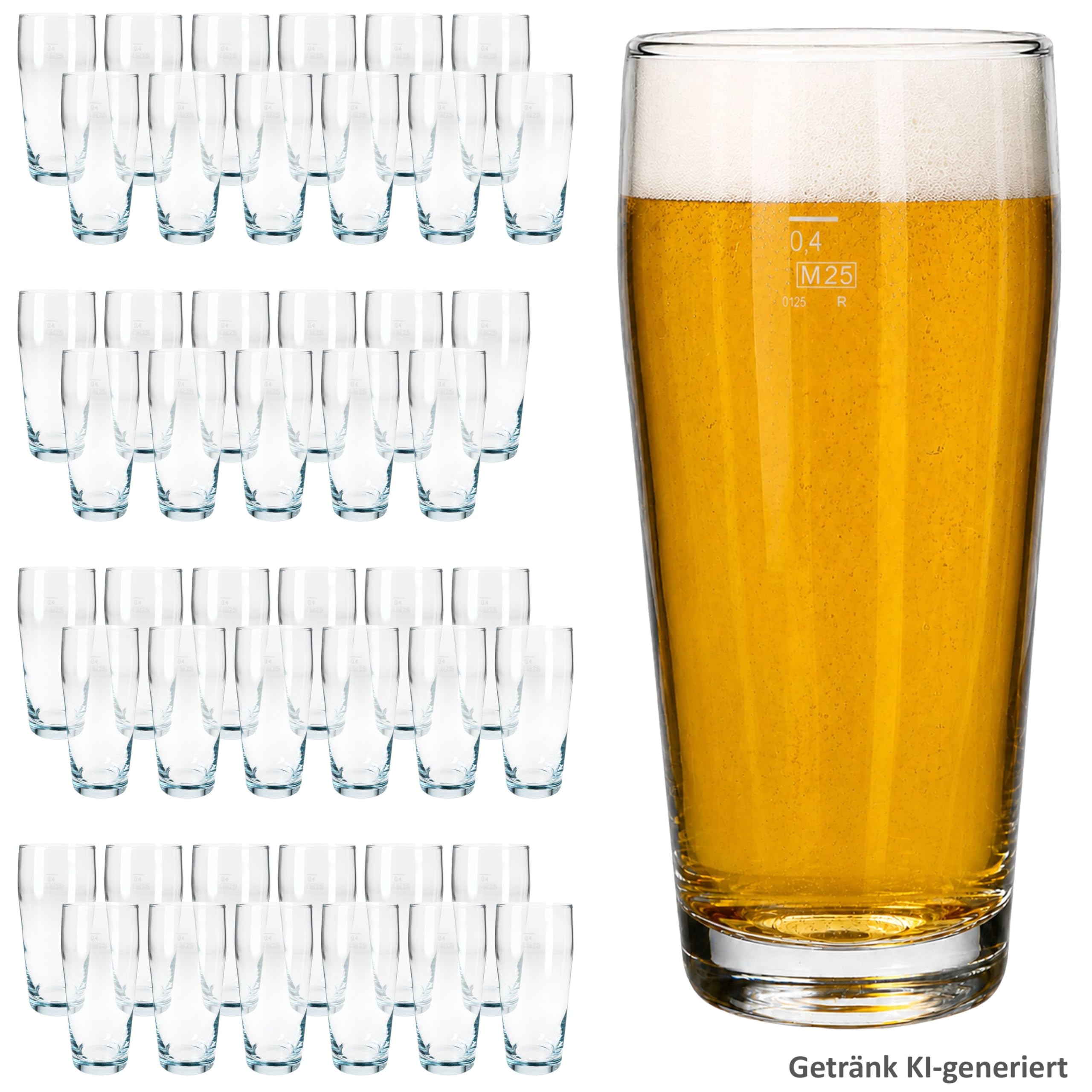 MamboCat Set di 48 bicchieri da birra da 0,4 l, calibrato, in vetro trasparente con scala graduata, bicchieri per birra, acqua, cocktail e bevande analcoliche, ideali per gastronomia, bar e ristoranti