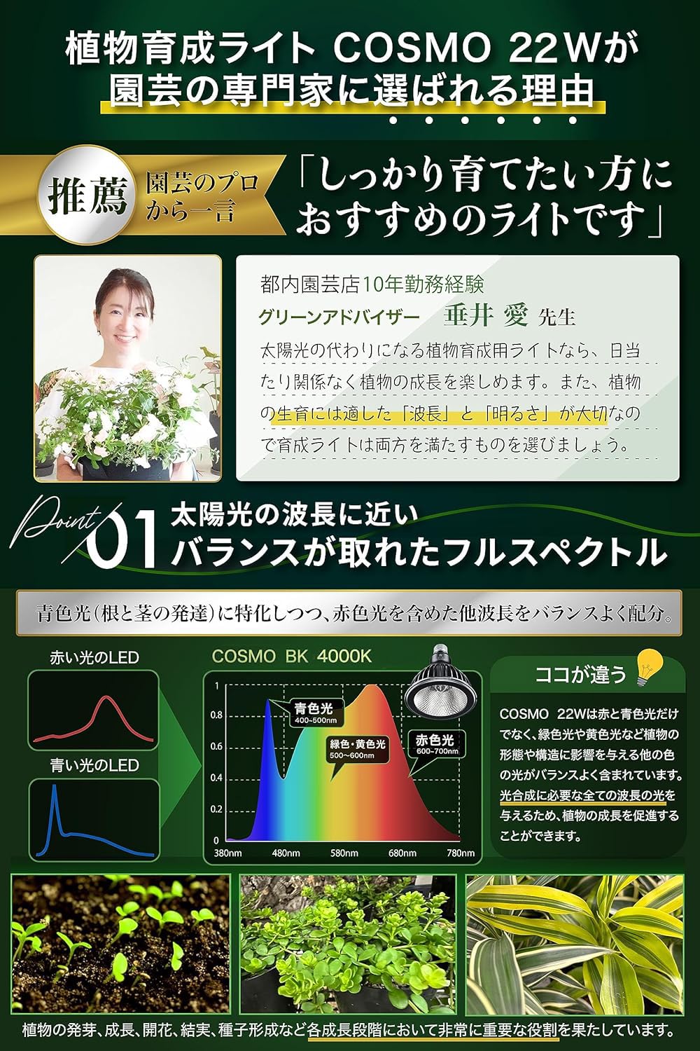BRIM COSMO LED育成ライト E26 3個セット グリーンアドバイザー推薦】BRIM(ブリム) COSMO UV 4000K WH 植物育成