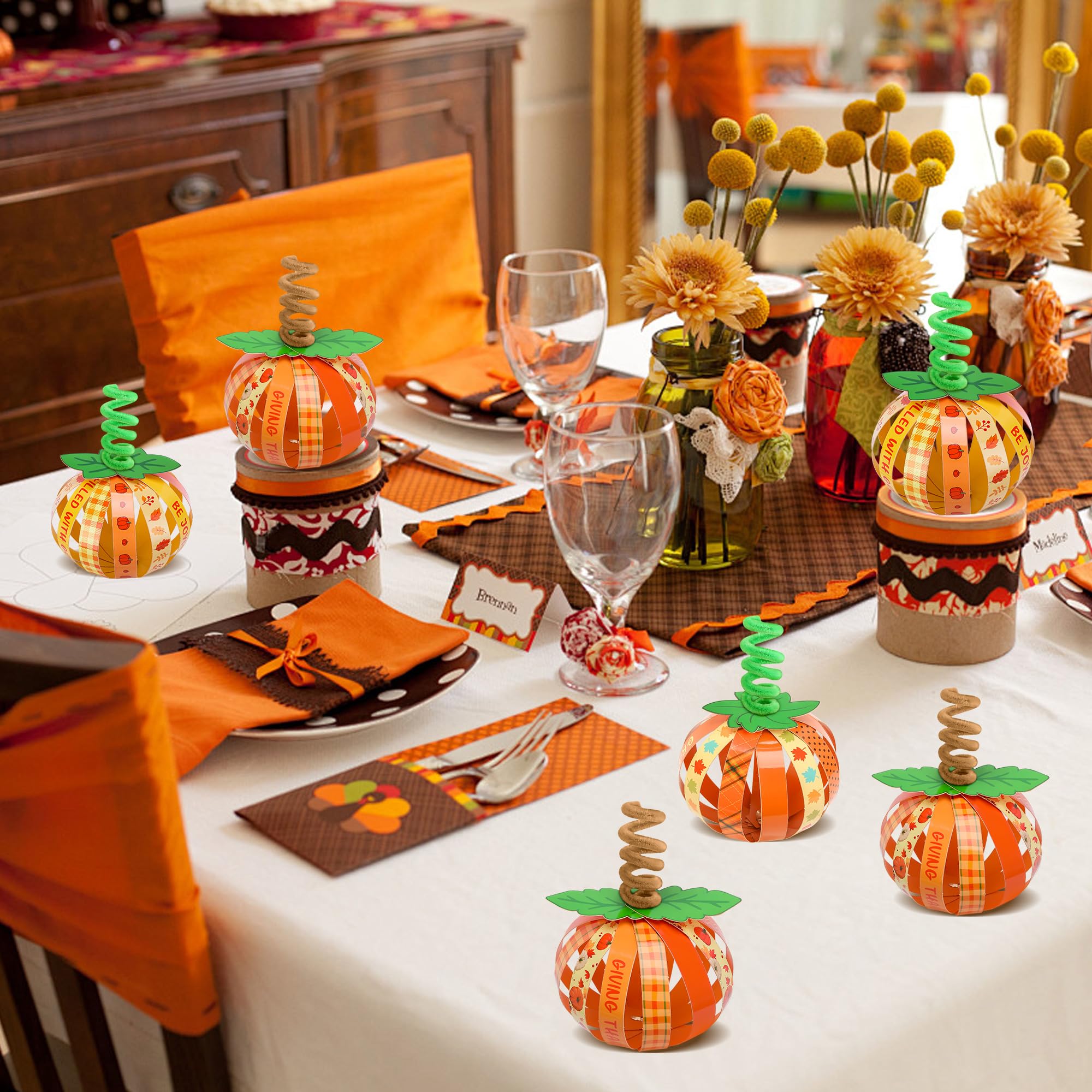 Tlswshsy Lot de 45 citrouilles en papier pour Halloween, Thanksgiving, kit de loisirs créatifs, citrouilles en papier d'automne pour l'automne, cadeaux de fête religieuse
