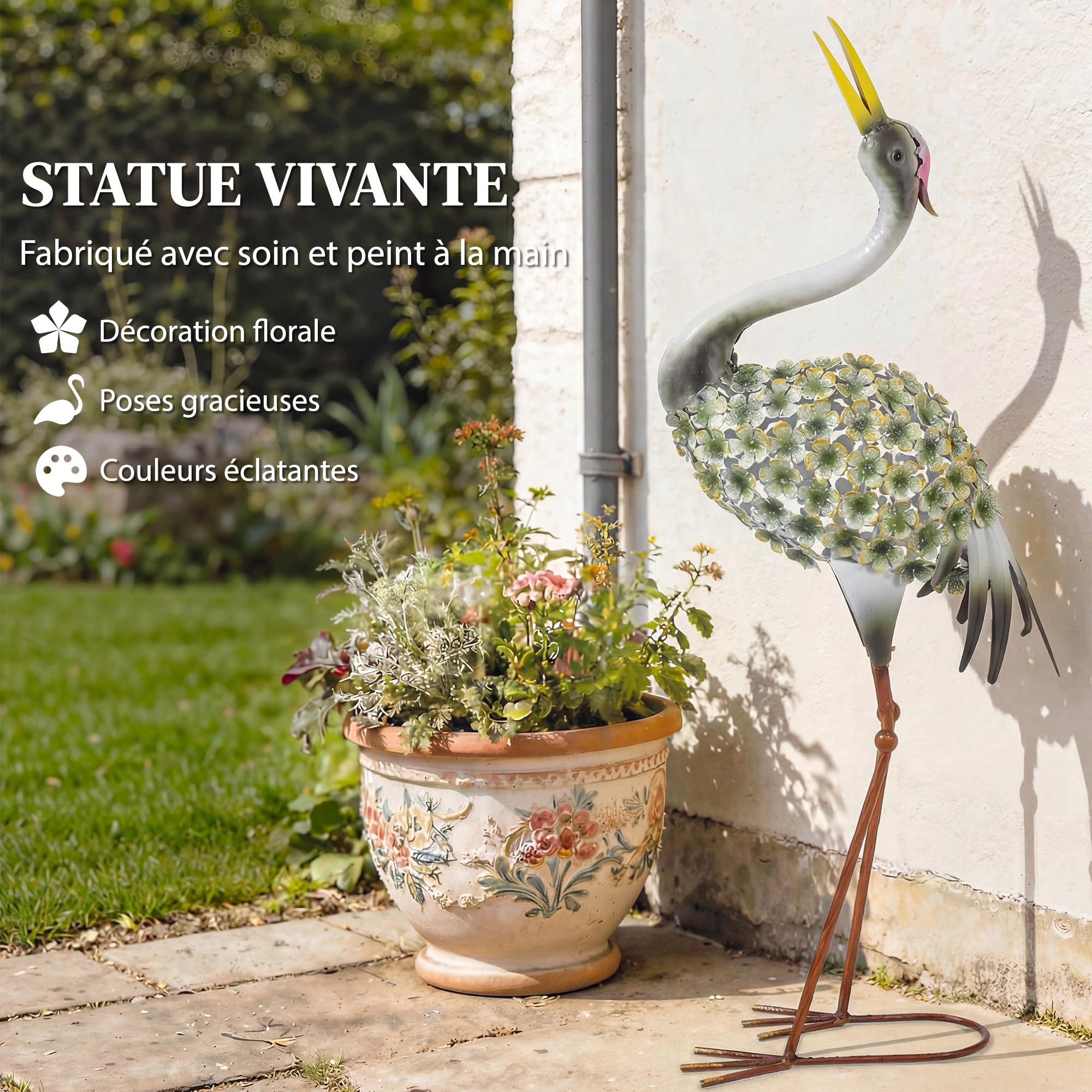 Outsunny Statues de Jardin, Sculpture de Héron, 71 cm, pour Cour, Vert