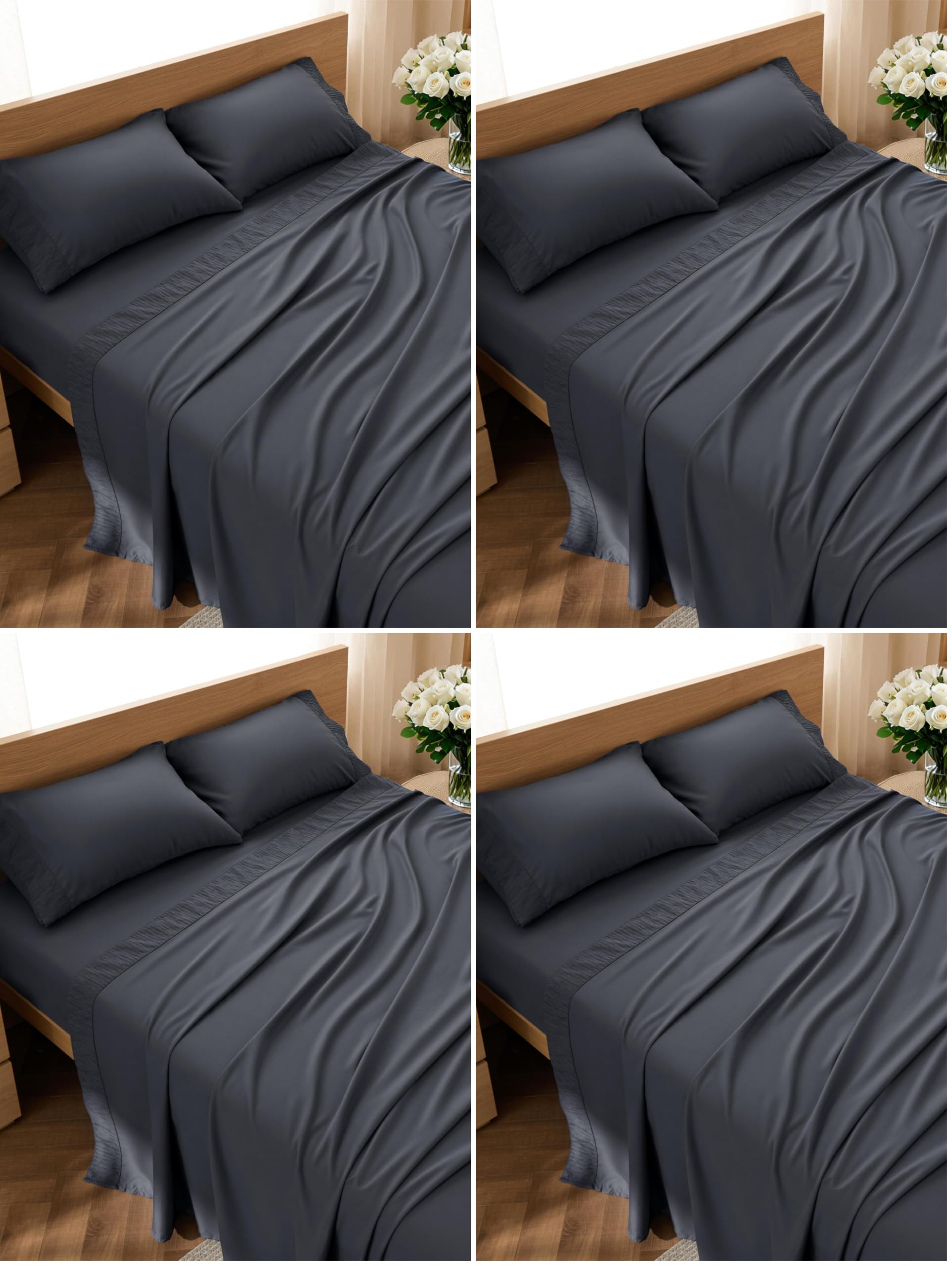 Bedsure Twin Sheets Set - 3 Pieces Soft Twin Bed Sheets - Breathable &amp; Cooling - Hotel Luxury - Easy Care Polyester Microfiber Bedding for Kids, Women, Men, Dark Grey (Pack of 4)