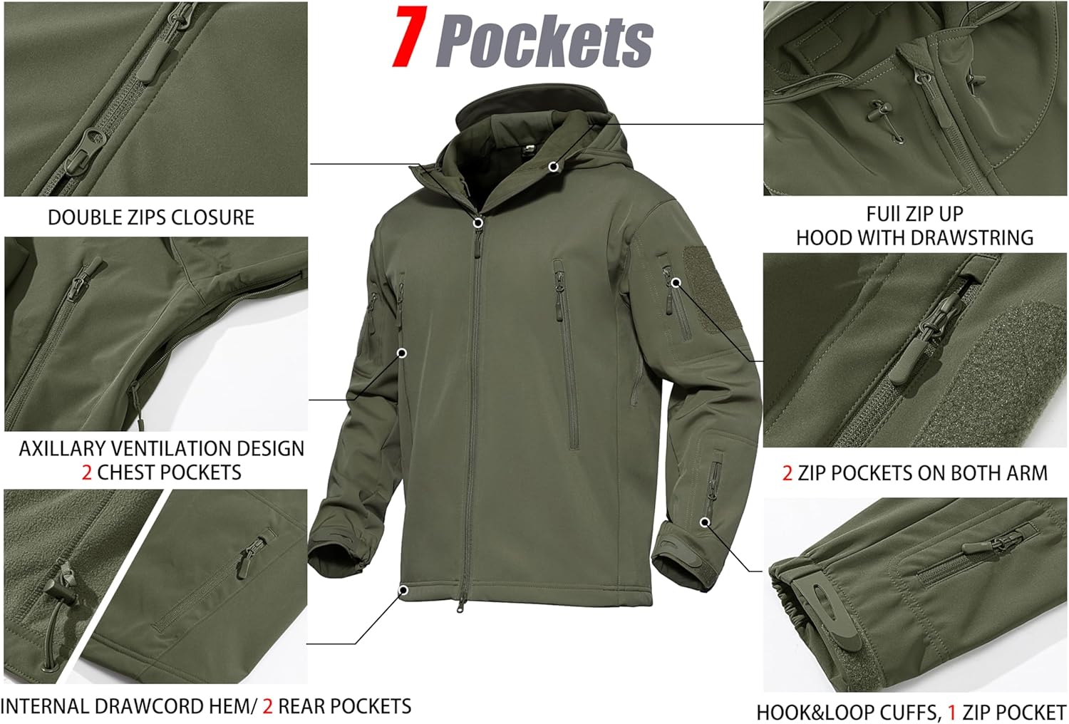 MAGCOMSEN Men's Jacket Tactical Performance Waterproof Softshell Jackets Fleece Lined Ski Snow Winter Windbreaker - Image 6