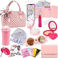 Oisacirg 32PCS Toddler Play Purse for Girls 3-6: Pretend Makeup, Phone, Watch, Scarf - Princess Handbag Role-Play Toys Gift