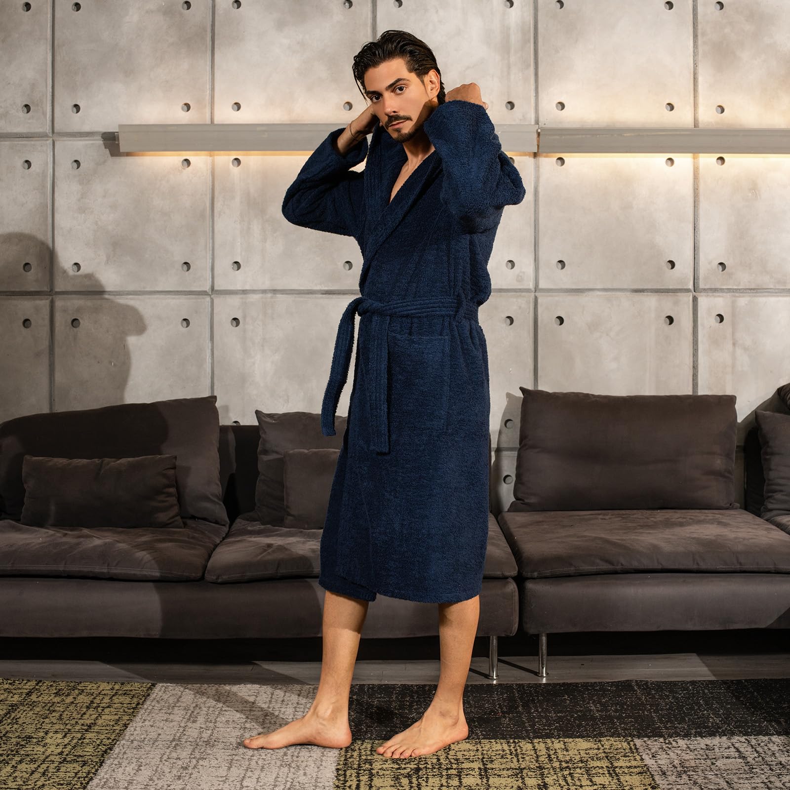 Peignoir unisexe pour femme/homme avec capuche - en éponge de coton 100% OEKO-TEX - doux, absorbant, Design italien
