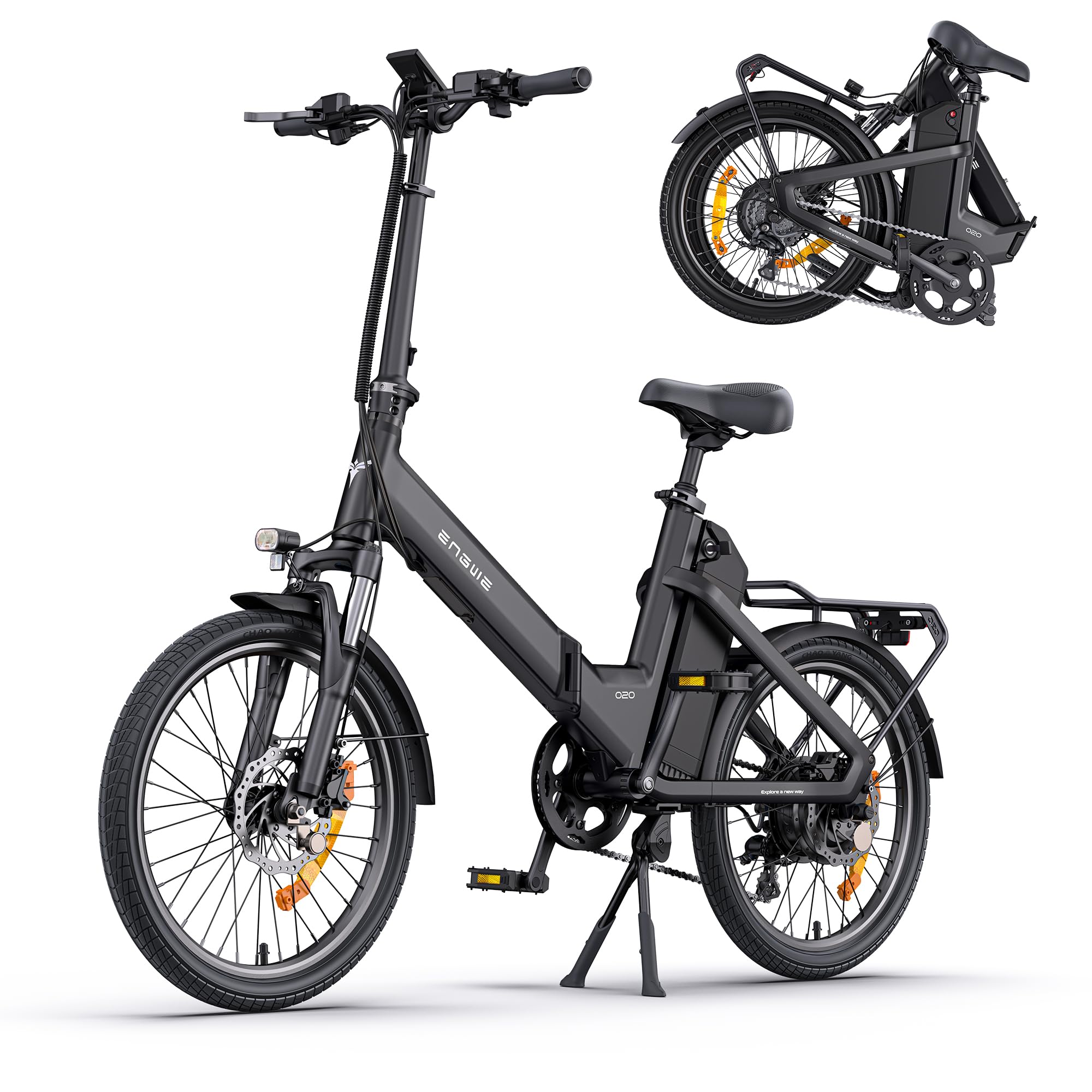 ENGWE O20 E Bike Klapprad | Kompaktes Elektrofahrrad | 250W-Motor | 48 V, 15 Ah, herausnehmbarer Akku | Reichweite: 80–140 km | App-Anbindung | Stadtverkehr
