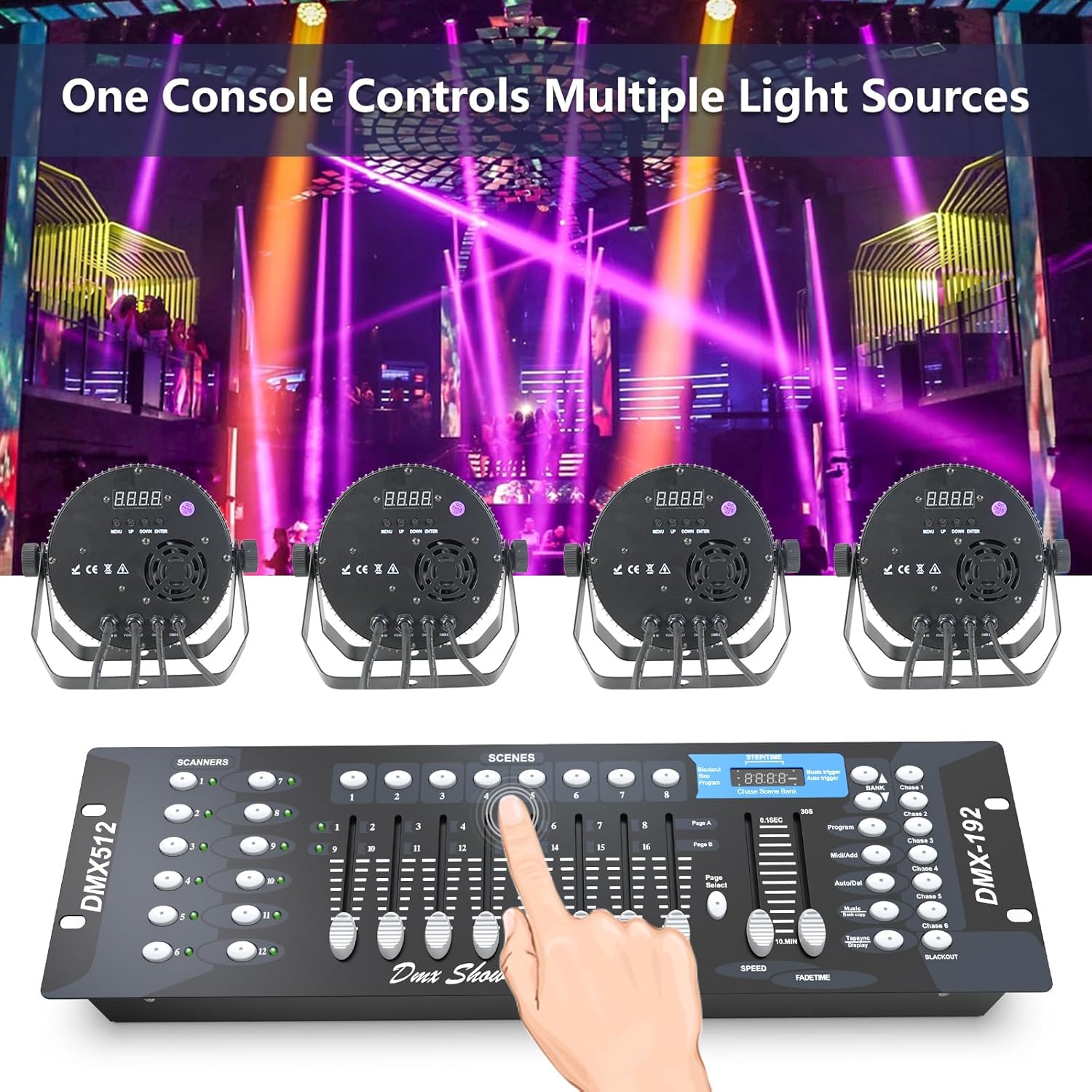 192-channel dmx512 controller board, lighting mixer dmx console for stage lights & effect,dj disco, night club, bar and live show events blue