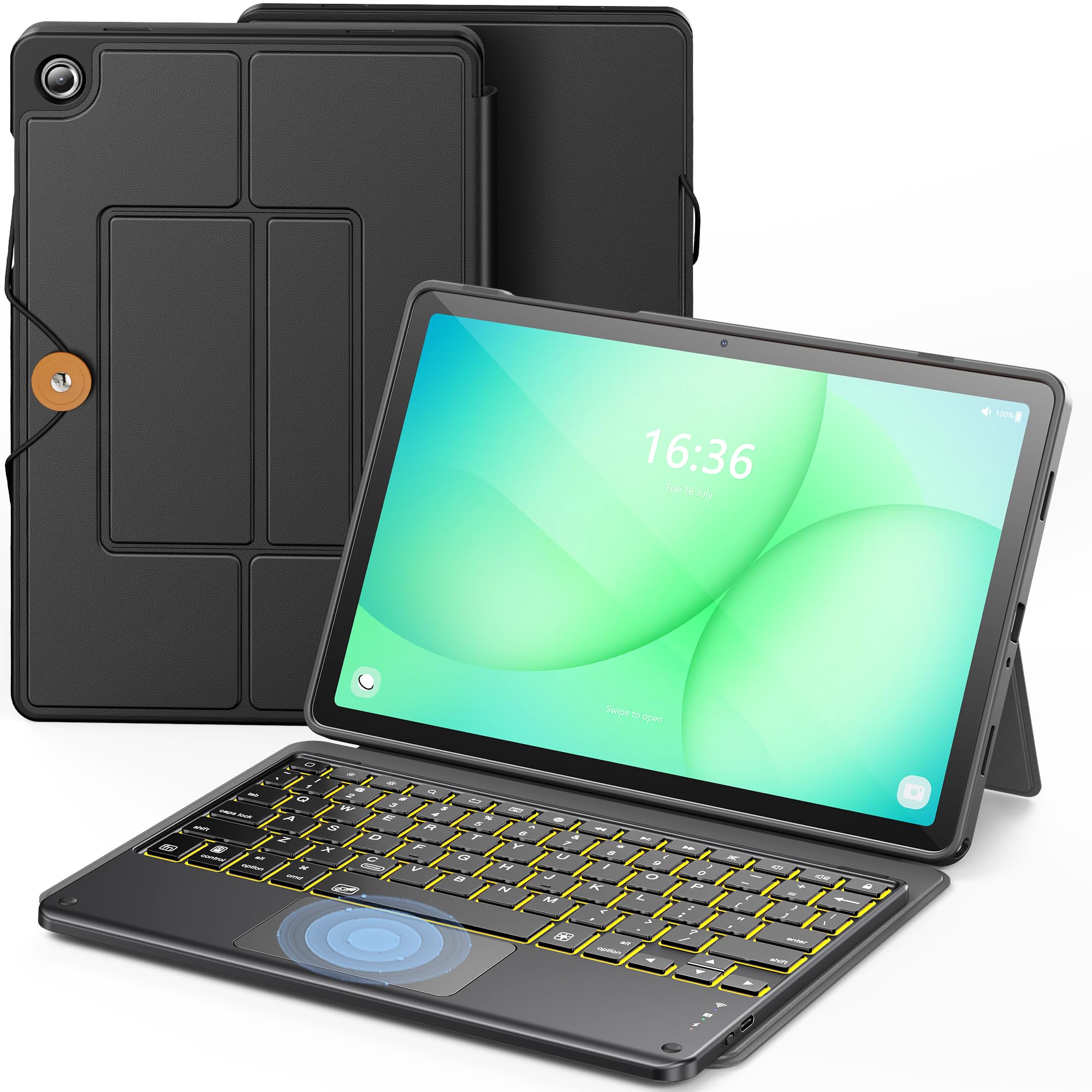 INFILAND Keyboard Case for Samsung Galaxy Tab A11+/A9+ 5G with 7-Color Backlight & High Precision Trackpad, Slim and Portable Detachable Keyboard Case for Tab A11 Plus 11 inch (Black)