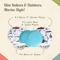 Vista 3 de Juegos de Vajilla de Melamina - Juego de 6 Piezas de Platos Marinos - 2 Cuencos, 2 Platos de Ensalada y 2 Platos de Cena de Melamina para Interiores