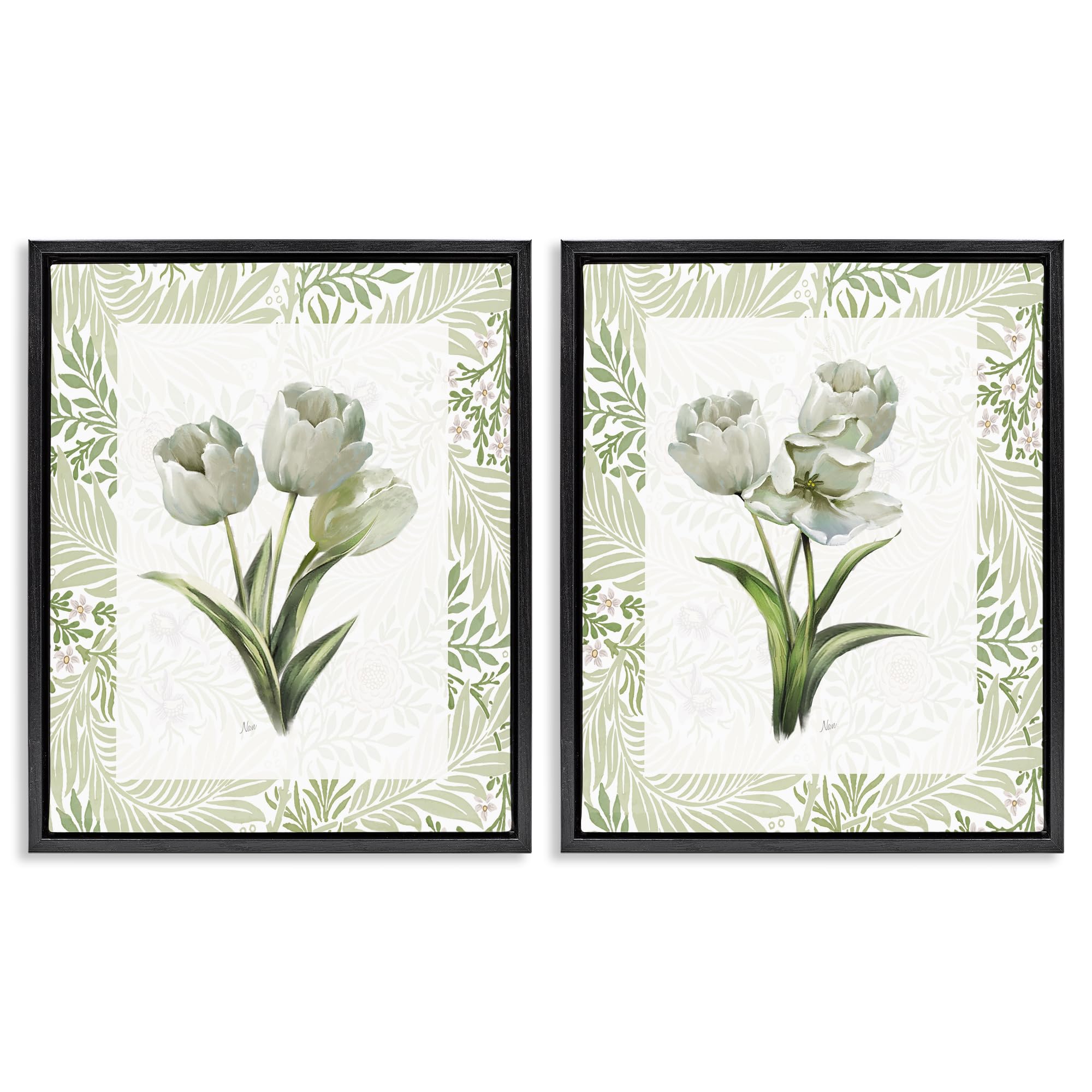 Stupell Industries Soft Green Tulip Trio 'Soft Green Tulip Trios', 2Pc Floating Frame Art Set 2, Black, 25 X 31 Inches, Easy To Hang And Sturdy, Made In Usa, By Nan
