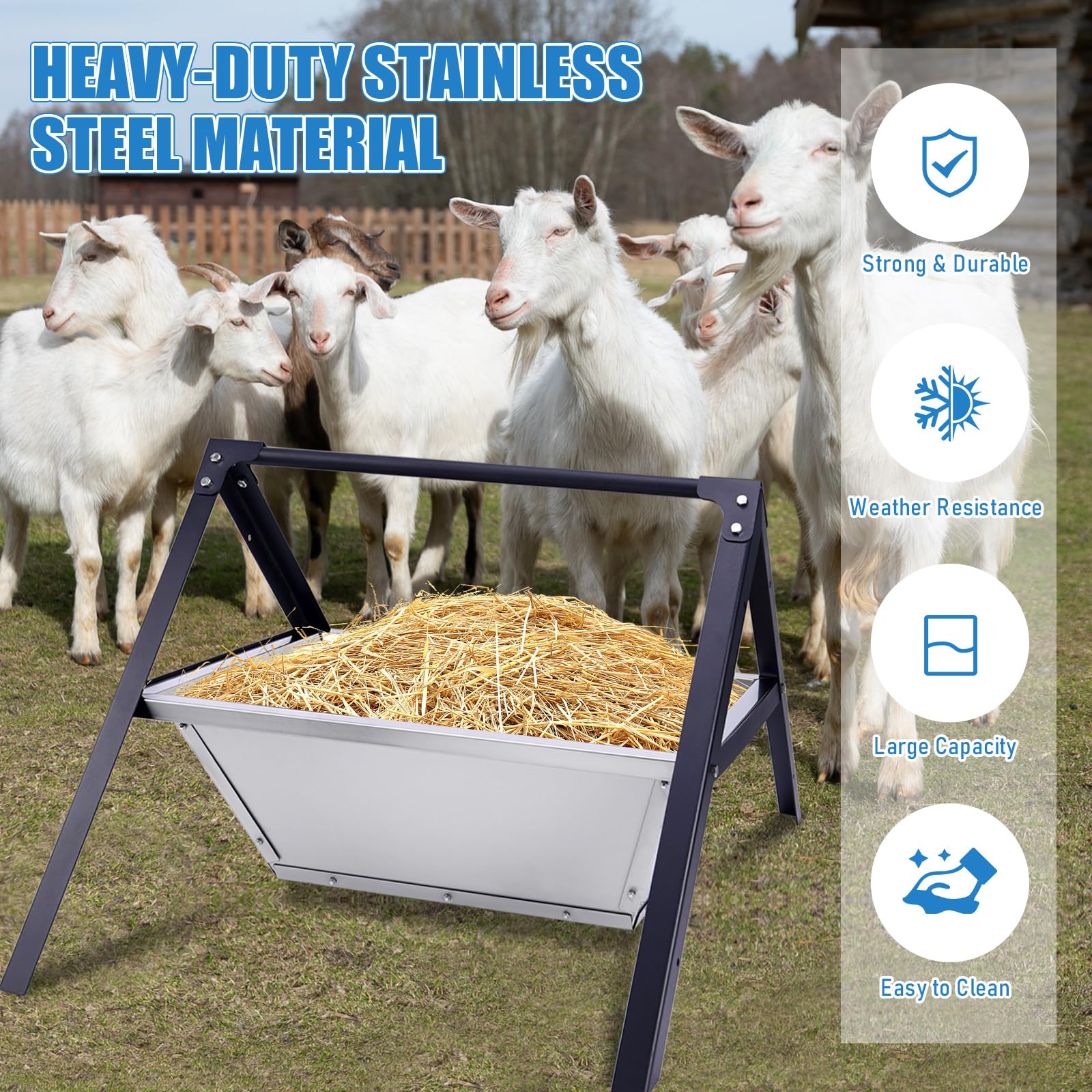 Mangiatoia per Fieno 2 in 1 per Capre 120cm Grande Capacità Portatile Mangiatoia per Cereali e Fieno per Pecore Capre Cavalli Bovini Stalle Azienda