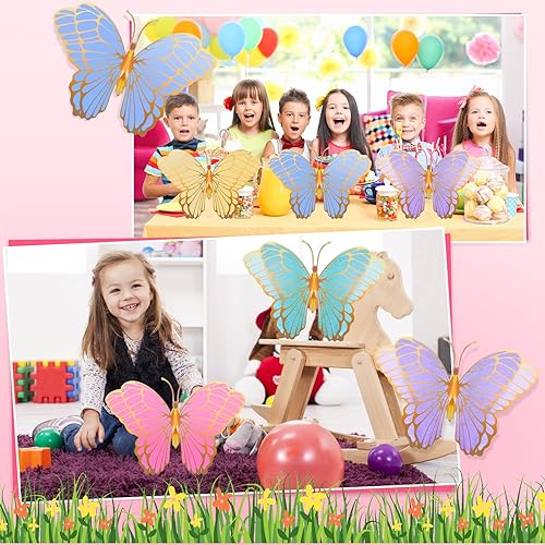 Miniatura 5 de Wettarn 20 centros de mesa de mariposa para mesas, decoraciones de fiesta de mariposa 3D, centros de mesa dorados para fiestas de niñas, cumpleaños,