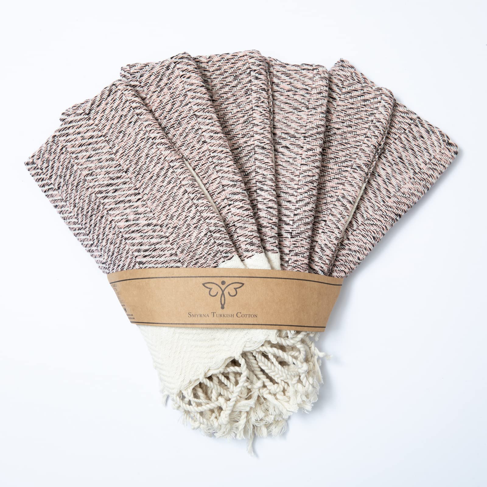 SMYRNA TURKISH COTTON Herringbone Series Kitchen Dish Towels Pack of 6, Machine Washable Wash Cloths, Ultra Soft, Absorbent, Prewashed and Quick Dry Turkish Dish Towels, 12x12 Inch (Blush Pink)