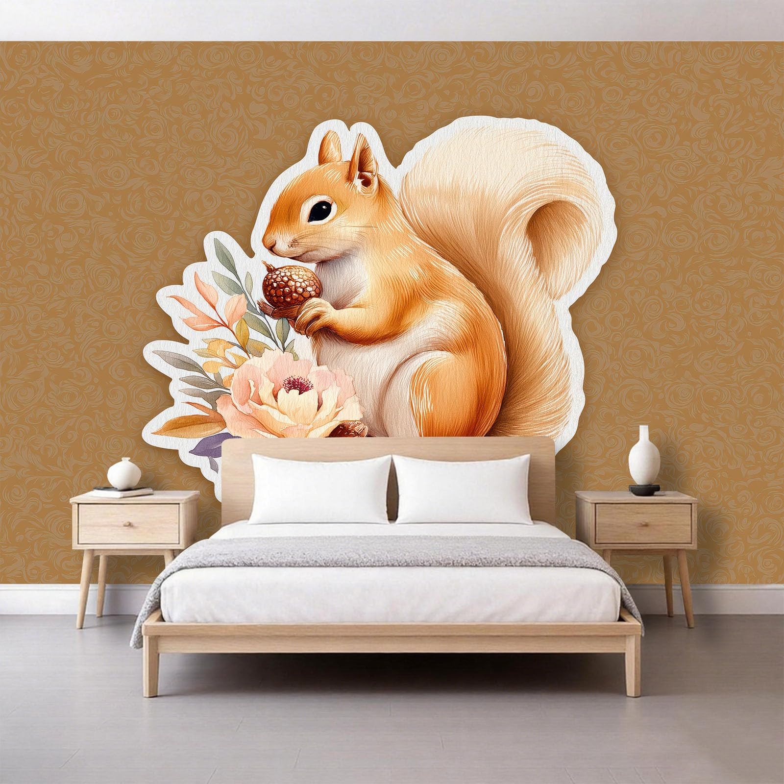 Carta da parati fotografica in tessuto non tessuto, stile vintage, con ghiande, 350 x 256 cm, per soggiorno, camera da letto, effetto 3D, giallo