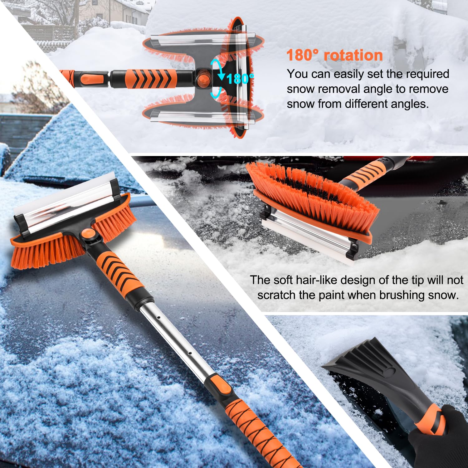 Auto Schneebesen und Schaufel Kit, 106,7 cm ausziehbarer Eiskratzer mit 180° schwenkbarem Kopf & ergonomischem Griff – 99,1 cm zusammenklappbare Notfall-Schneeschaufel für Auto, SUV, LKW