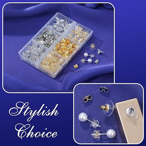 Miniatura 4 de 320 piezas de aretes de goma para tachuelas, parte trasera de silicona hipoalergénica de plástico transparente para aretes, tapones de embrague de