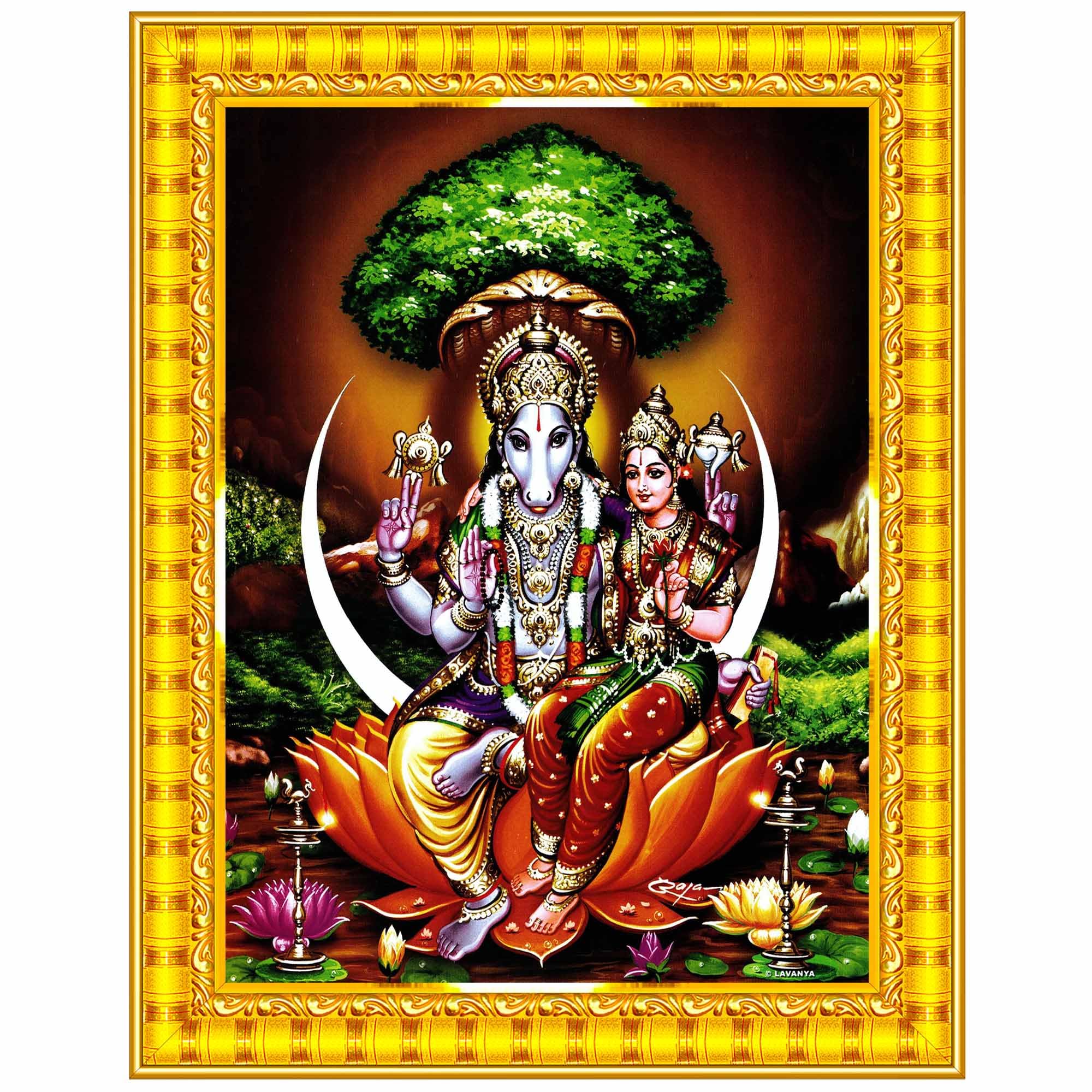 Pavan Photo Laminations Lord Hayagriva Swamy Hayagrivar Hayagreeva Wall Painting Framed Home Decor (Wood,Matte,Gold,Big Size,10 x 12 Inch) R607M