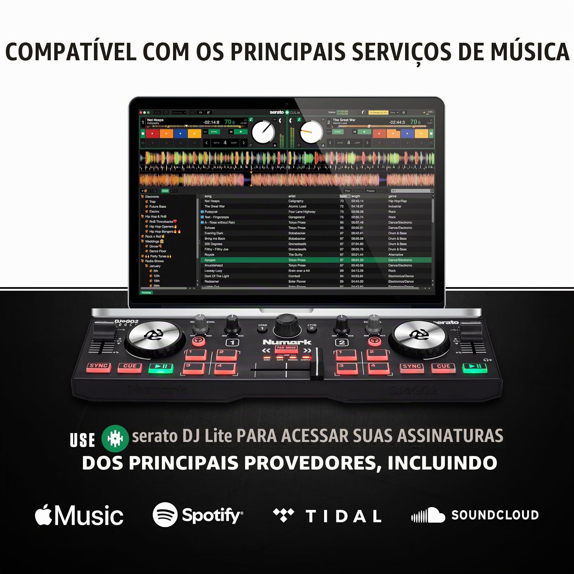 Controlador Numark DJ2GO2 Touch, preto | Portátil, 2 deck, DJ