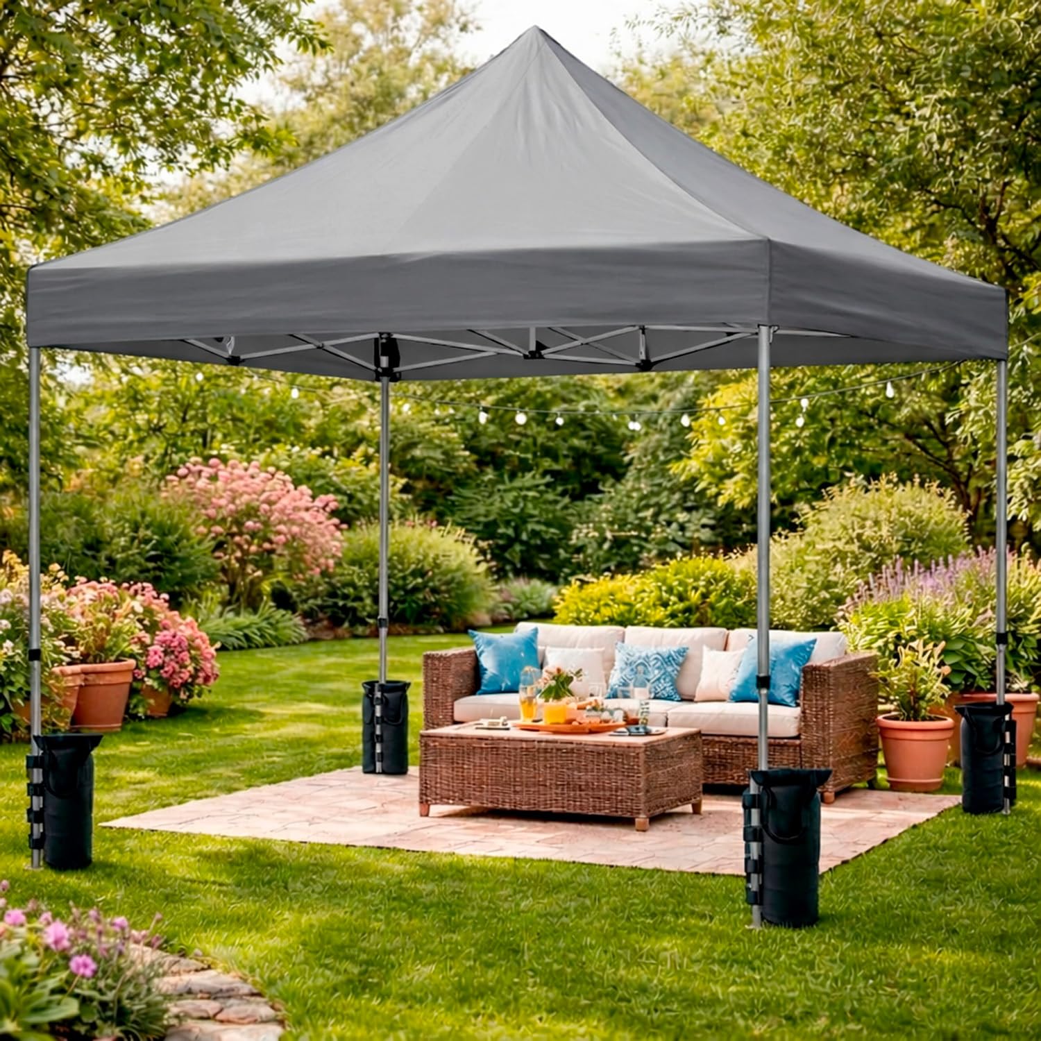 Gazebo Professionale 3x3 M Richiudibile Automatico In Acciaio Con Telo Oxford 1200D PVC Impermeabile e Anti UV Struttura a Fisarmonica con Sacche Zavorra e Borsa Trasporto Sagre Feste Eventi (Grigio)