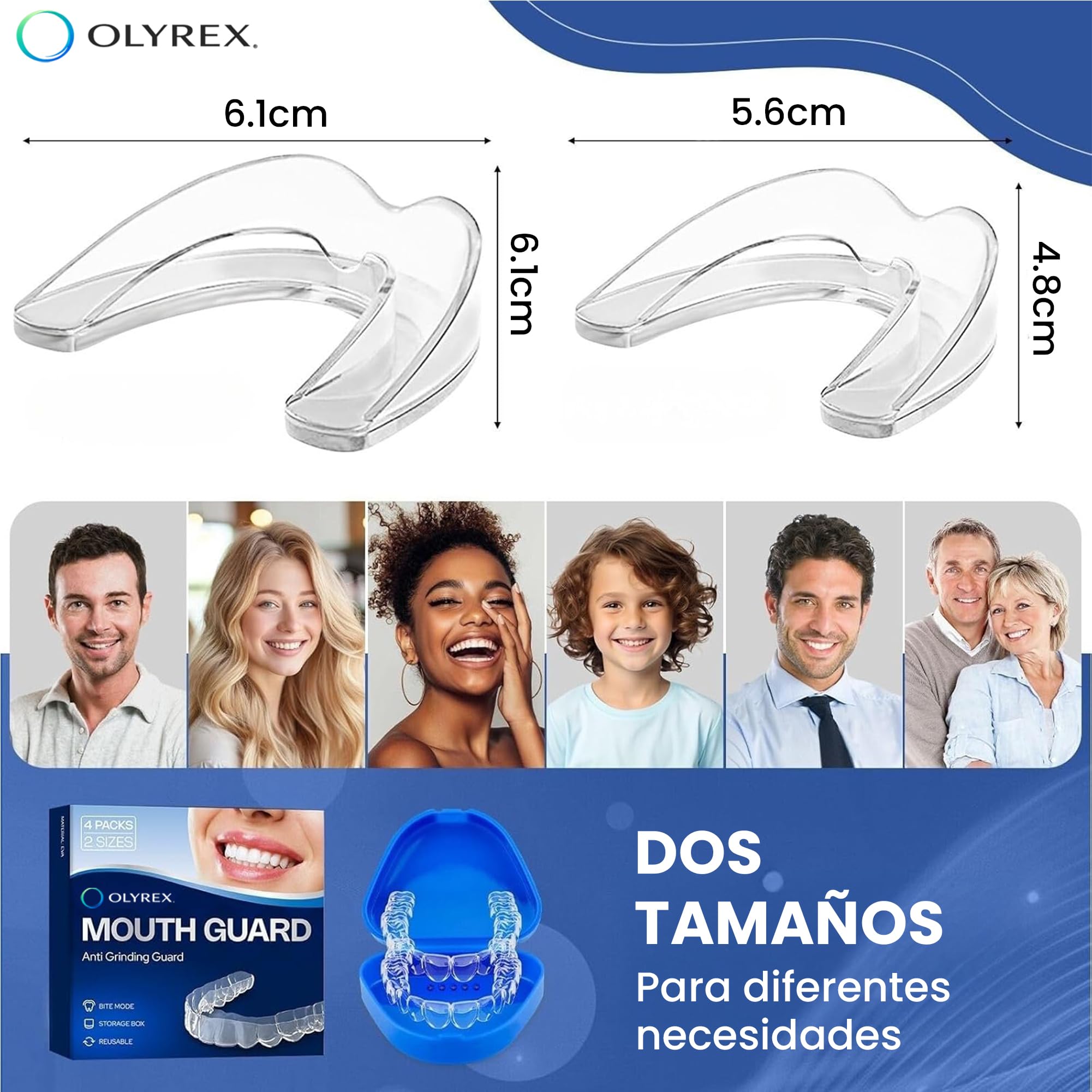 Ferula Descarga Bruxismo 4 Piezas 2 Tamaños – Protector Bucal para Bruxismo y Antironquidos – Férula Dental Noche Ajustable, Moldeable y Reutilizable – Protección contra Rechinar de Dientes – OLYREX® — view 6
