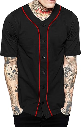 Hat and Beyond camiseta de béisbol para hombre con botones hipster hip hop