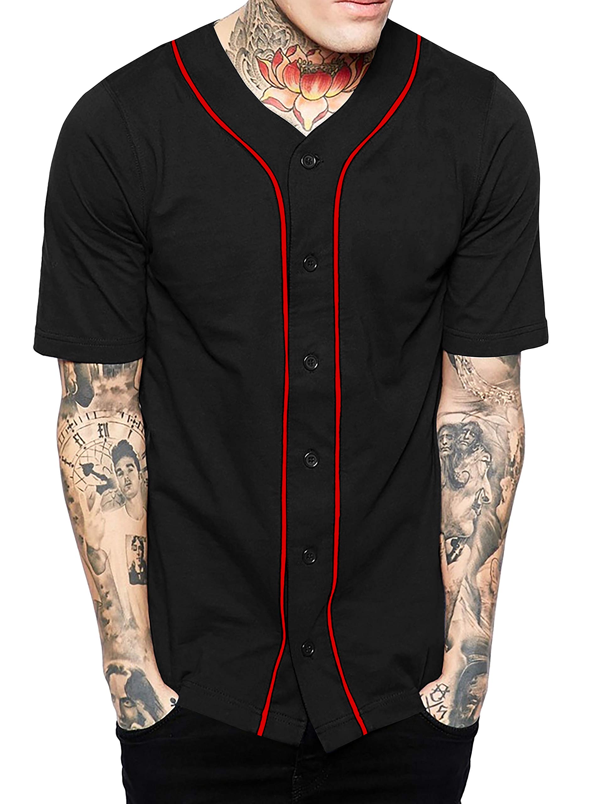 Hat and BeyondMens Baseball Button Down Jersey Hipster Hip Hop T Shirts
