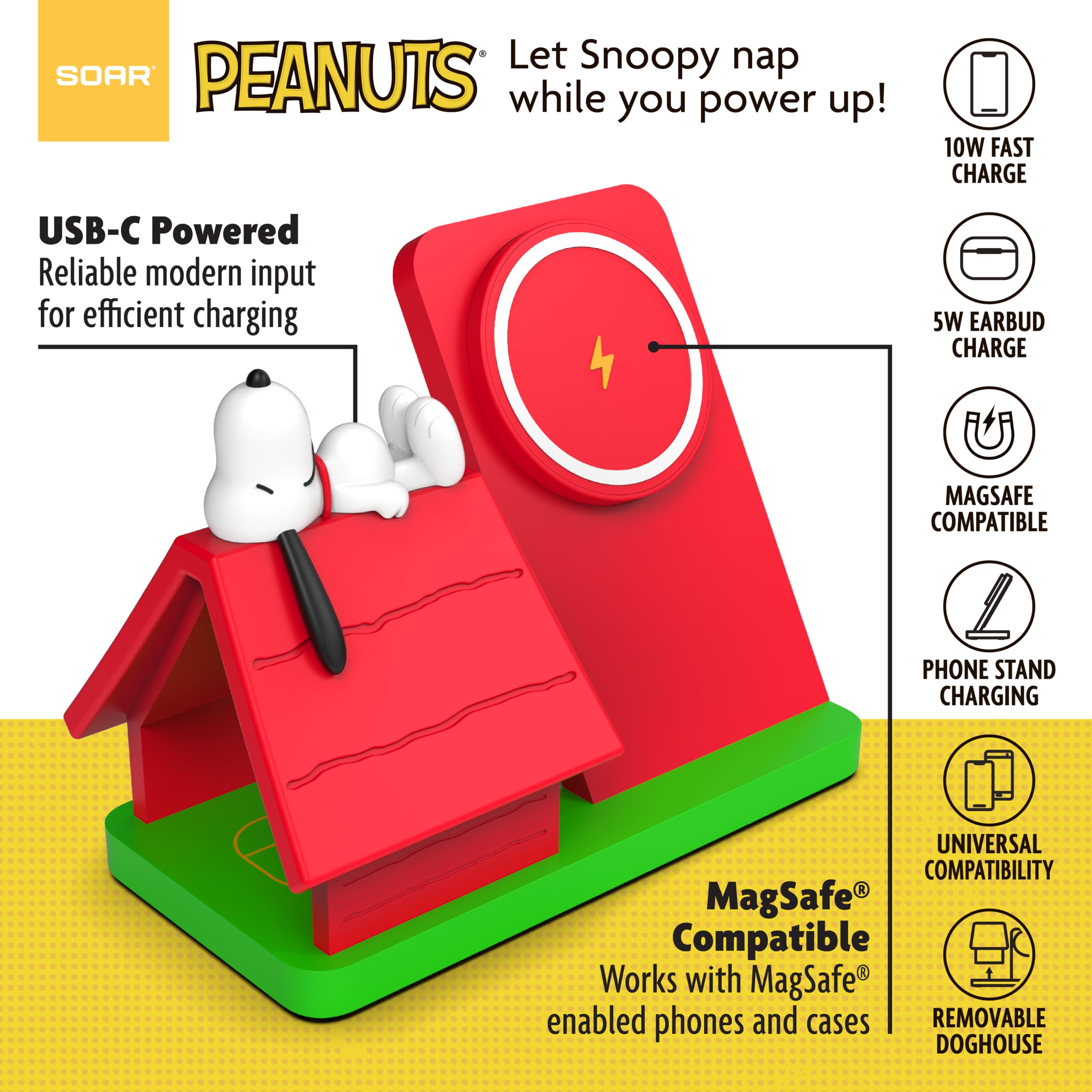 SOAR Peanuts - Stazione di ricarica wireless per cani, colore: rosso