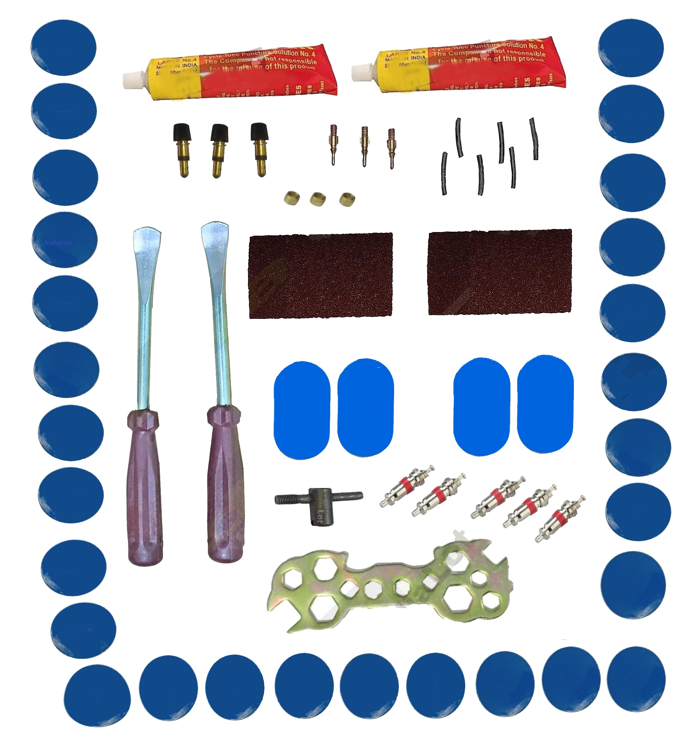 Bicycle Puncture Repair Kit, 60 Pieces, Complete Tool Set with Patches, Levers and Accessories