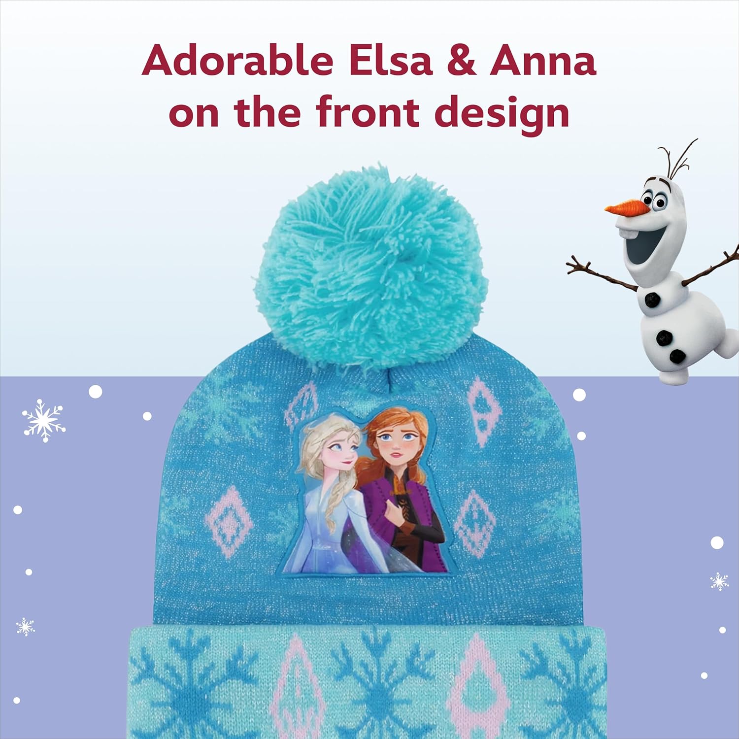 Disney Girls’ Winter Set: Ear Flap Beanie Hat, Gloves or Mittens: Elsa, Anna, Princess (Age: 2-7) - Image 3