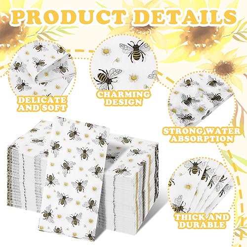 Miniatura 5 de Karenhi 200 servilletas de papel desechables de estilo bohemio para baño, 2 capas, diseño floral, arcoíris, desechables, servilletas de papel