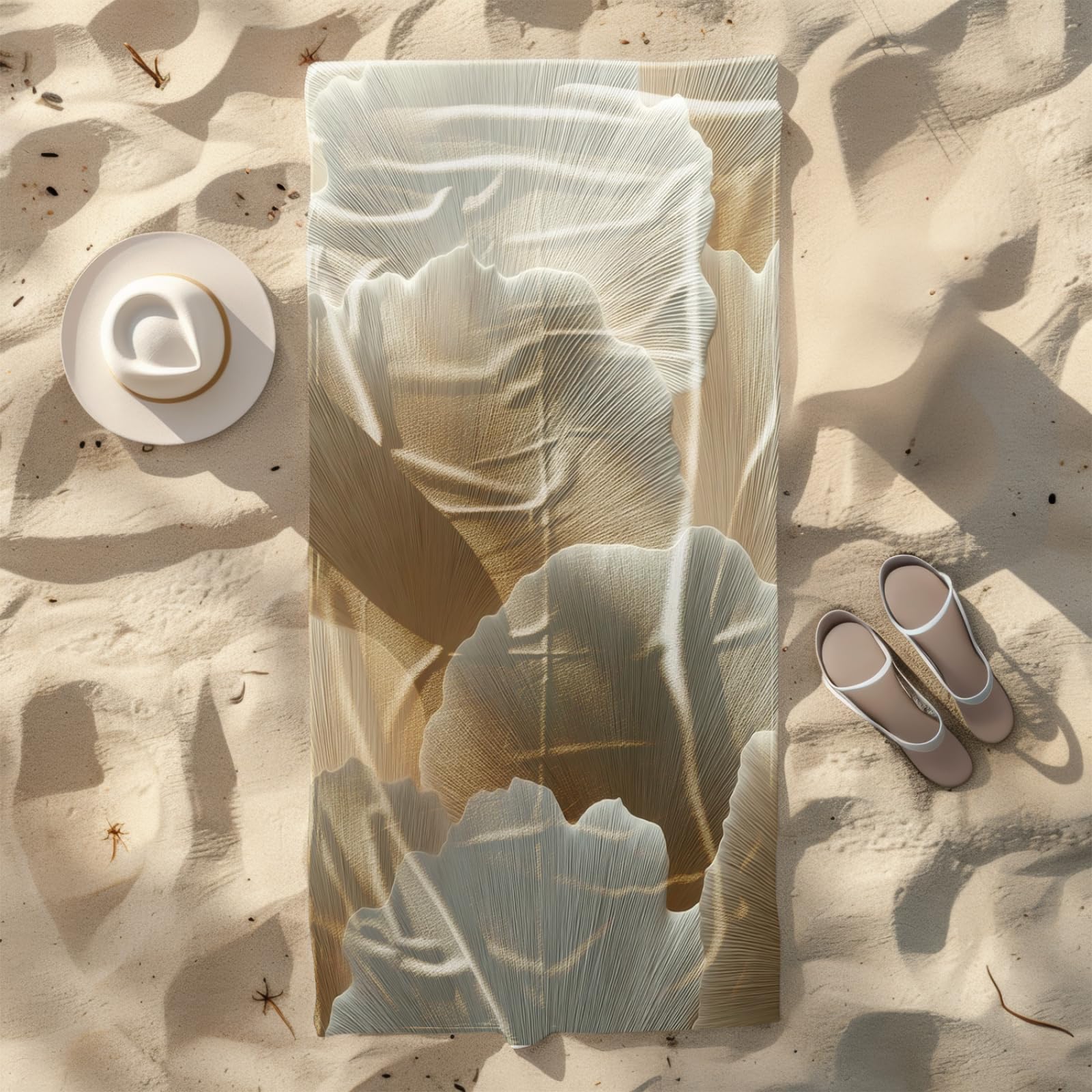 Générique Serviette de Plage 90X180 Modèle Blanc Marron Clair