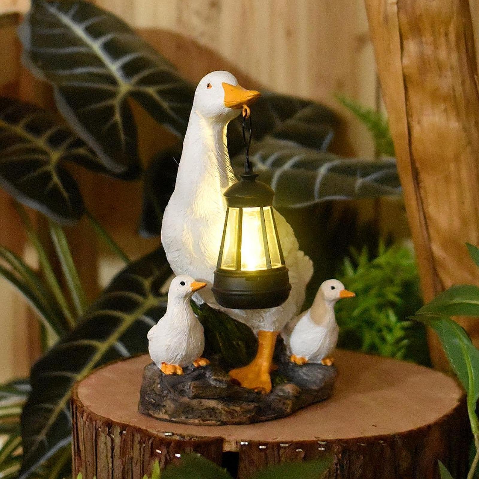 Estatua de para Jardín con Luz Solar para Exteriores, Figura de Animal Blanca
