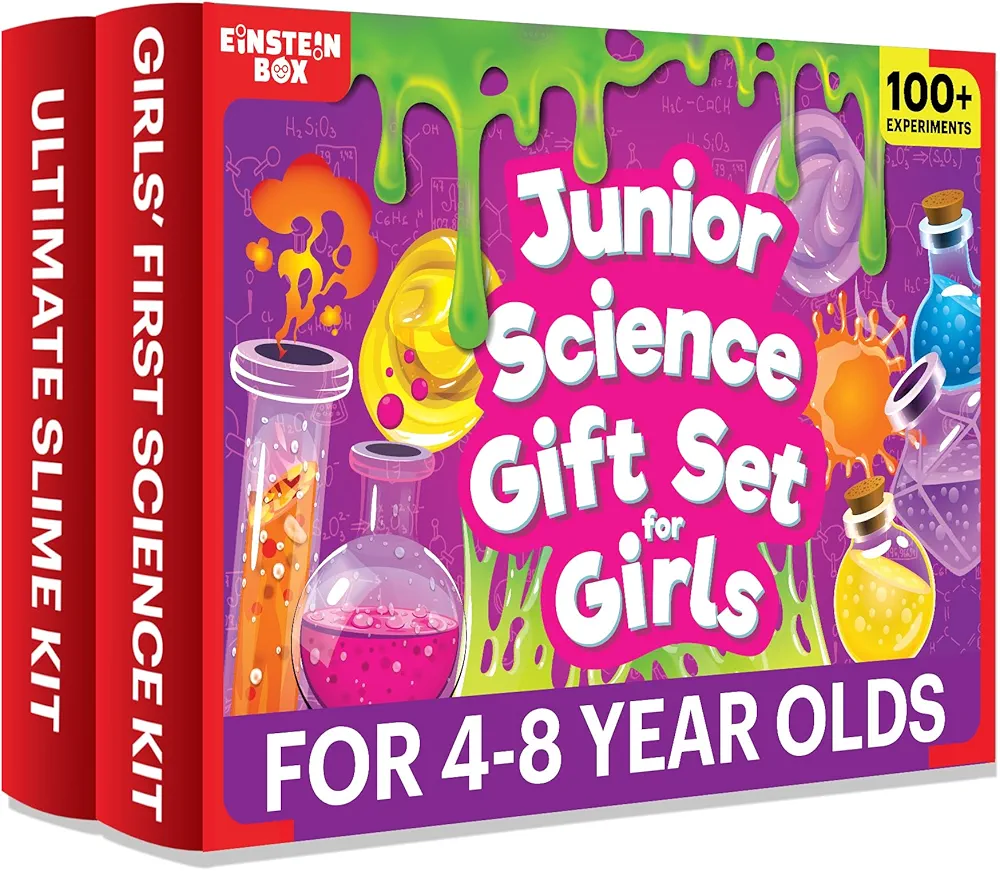 Einstein Box Junior Science Gift Set for Girls |Birthday Gift for Girls ages 4,5,6,7,8 Years | 2-in-1 Set of Learning & Education Kit | STEM for Girls |Girls’ First Science Kit & Slime Kit for 4-6-8 Year Olds Girls| Toys for 4,5,6,7,8 Year Old Girls|