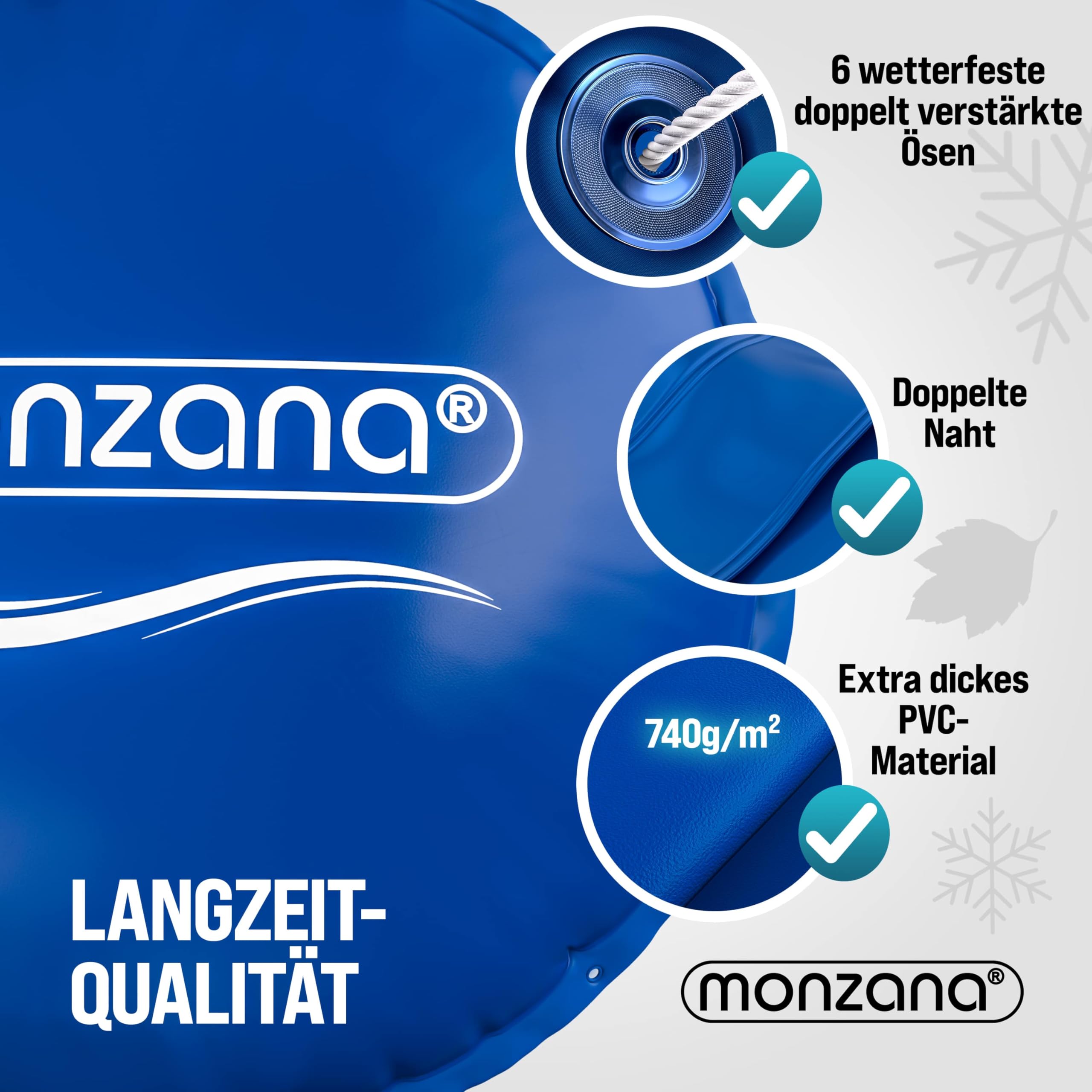 Monzana® Poolkissen 3m Winter Rund Chlorbeständig 2X Seil PVC Verstärktes Material bis -20° Doppelnaht Sicherheitsventil 6 Ösen Luftkissen Pool Abdeckung