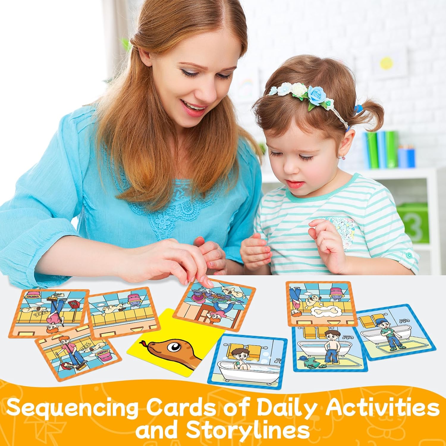 Sequencing Cards,Sequence Board Game for Kids,Story Storytelling,Speech Therapy Toys Materials for Autism,Social Skills,Sentence Building,Educational Classroom Preschool Learning Activities