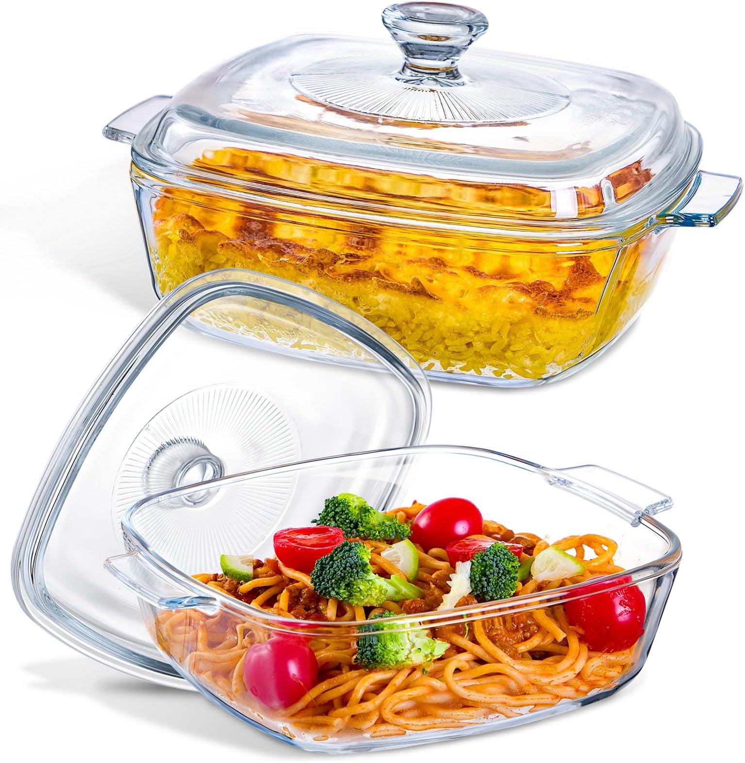 Casserole Dish with Lid, Glass Casserole Cookware, 22CM Square Casseroles Dishs, Glass Small Bowl With Lid, Baking Dishs, Serving Dish Food Container for Cooking, Oven and Microwave Safe (1.2L)