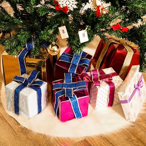 Vista 9 de Tatuo - Falda decorativa para árbol de Navidad, piel sintética de color blanco