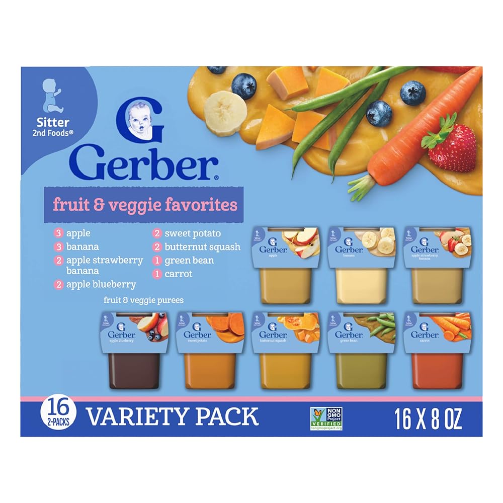 Gerber Baby Foods 2nd Foods Variety Pack, Natural for Baby, Fruit & Veggie Favorites, 8 Ounce (Pack of 32)