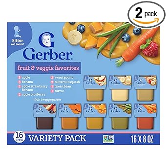 Gerber Purees 2nd Foods Veggie & Fruit Variety Pack, 8 Ounces, Box of 16 (Packaging May Vary)