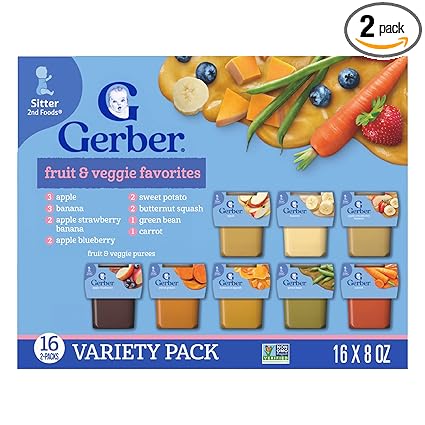 Gerber Purees 2nd Foods Veggie & Fruit Variety Pack, 8 Ounces, Box of 16 (Packaging May Vary)