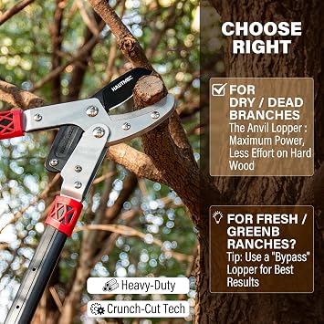 HAUTMEC 70-95cm Telescopic Anvil Loppers, Loppers for Gardening Heavy Duty with Compound Action System, 5cm Cut Capacity, Extendable Thick Branch Cutters for Pruning HT0149-UK