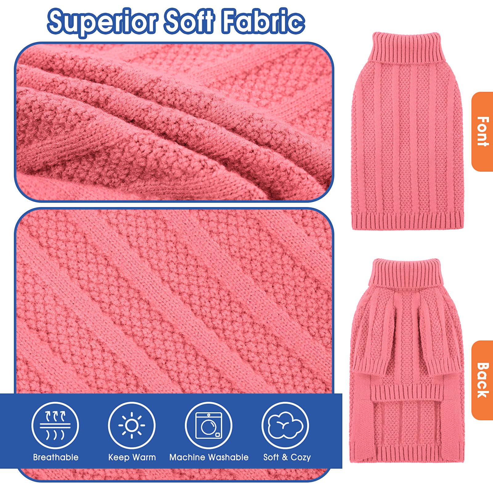 Queenmore Dog Jumpers UK, Small Knitted Turtleneck Puppy Jumper for Boys Girls Yorkshire Poodle, Cockapoo (Pink, S) - Image 3