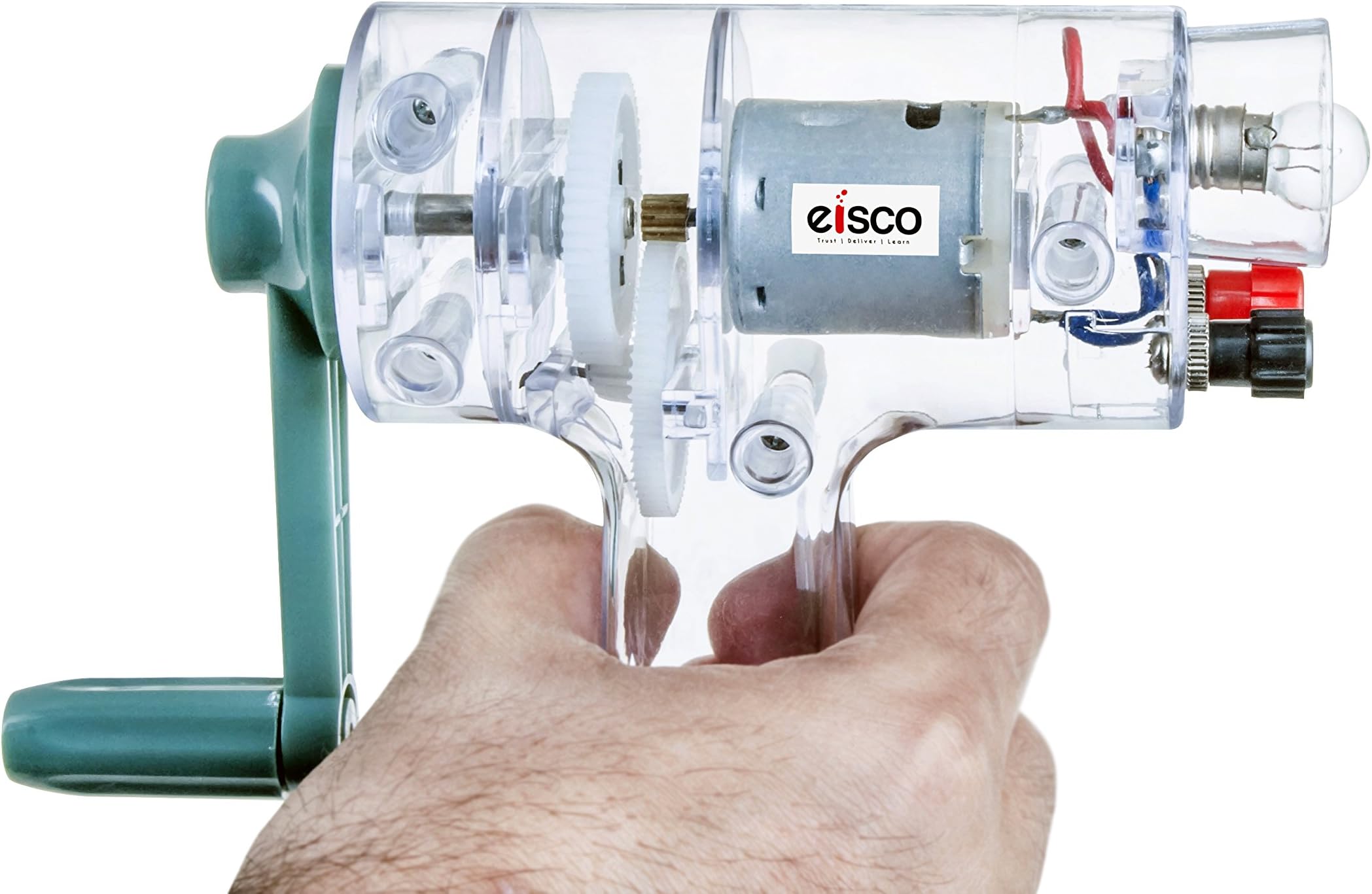 EISCO Hand Crank Generator โ Portable Electricity Generator with LED Light, Built-In Flashlight & Lamp, STEM Physics Experiment Kit for Energy Conversion, Science Fair & Classroom Learning