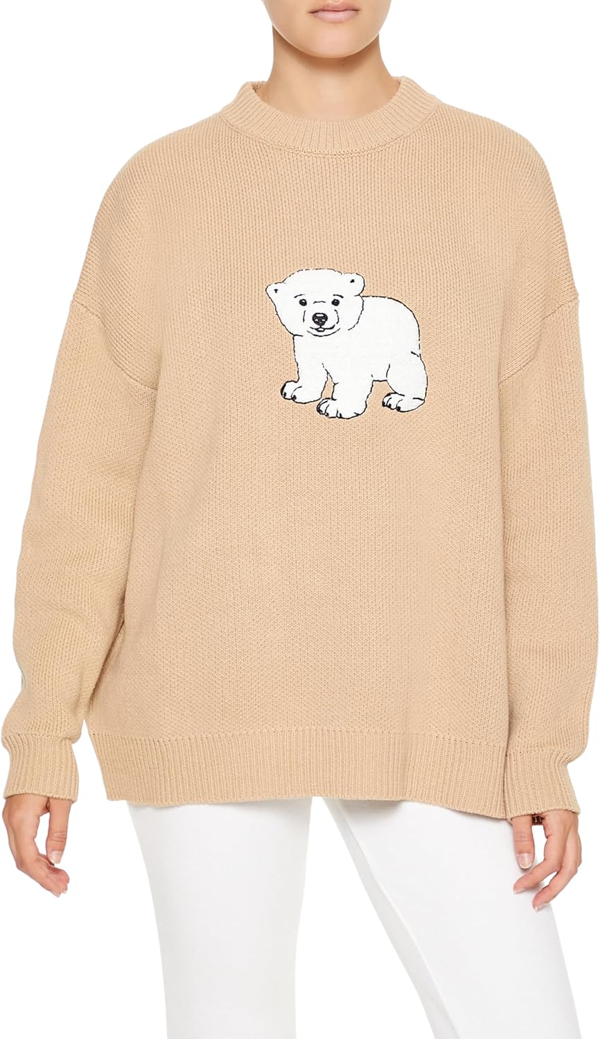Forever 21 Womens Polar Bear Crew Sweater X-Small Brown