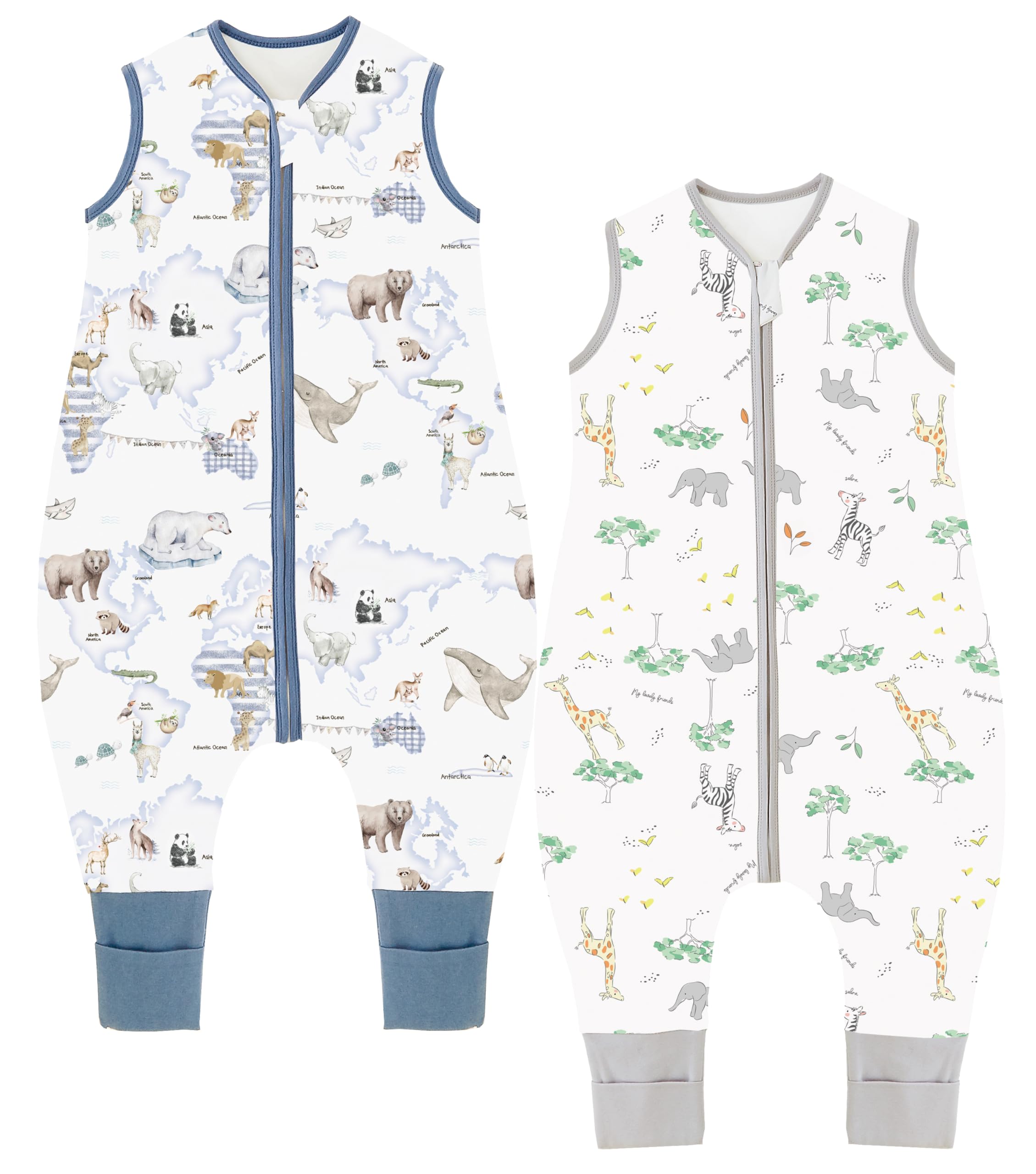 Chilsuessy Baby Schlafsack mit Füßen 2er Pack 1.5 Tog Kinder Ganzjahres Schlafsack 100% Baumwolle Baby Schlafsack mit Beinen