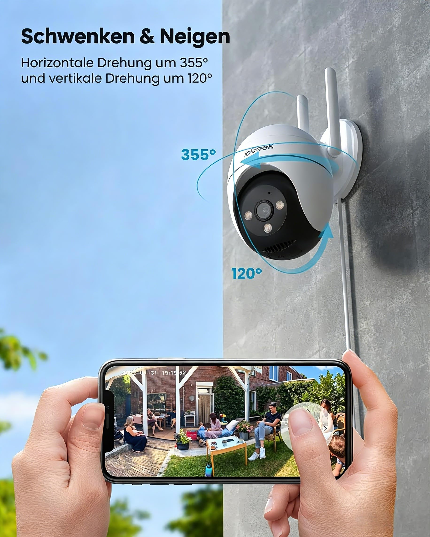 ieGeek 2K Überwachungskamera Aussen mit Kabel - 2,4/5G & 360°PTZ, 2 Stück | Automatische Verfolgung, WiFi Dome Outdoor IP Kamera, Farbige Nachsicht, Bewegungserkennung, Zwei-Wege-Audio, 24/7 Aufnahme